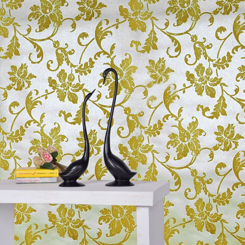 9260 Flocking champagne cream yellow floral damask velvet flocked Wallpaper 3D