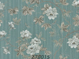 Z78015 Floral flower plants Green silver bronze metallic textured faux fabric Wallpaper