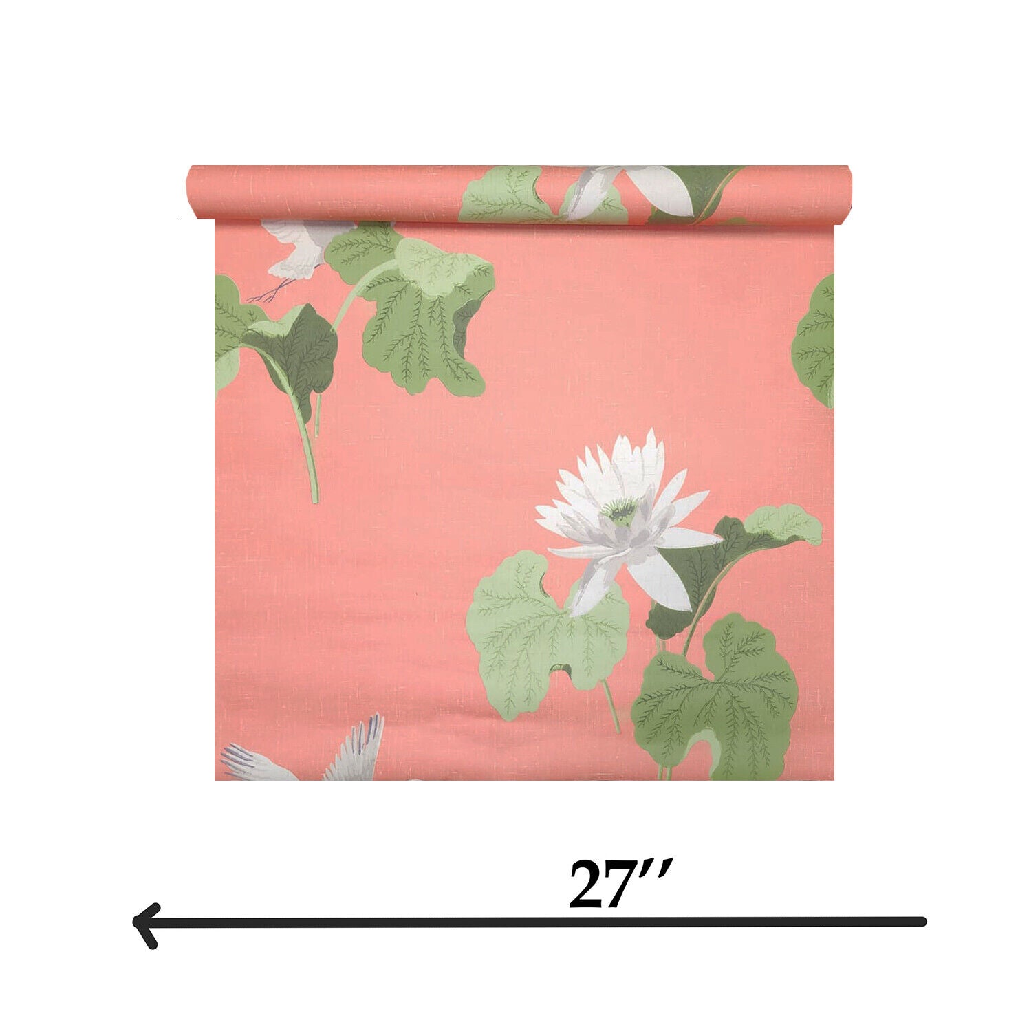 12346, FJ40011 Floral pink green white lotus flowers leaves 