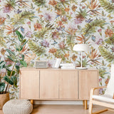 Z80012 Floral tropical colored white green orange gold metallic textured wallpaper 3D