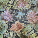 Z80011 Floral tropical plants orange black green pink gold metallic textured wallpaper