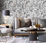 Z80017 Floral white gray silver metallic tropical flowers textured butterfly wallpaper