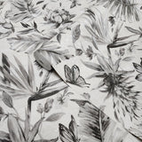 Z80017 Floral white gray silver metallic tropical flowers textured butterfly wallpaper