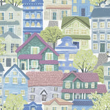 G78601 Whimsical Houses Blue Wallpaper