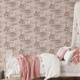G78602 Whimsical Houses Pink Wallpaper 