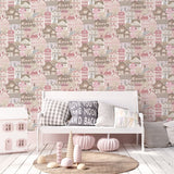 G78602 Whimsical Houses Pink Wallpaper 