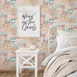 G78603 Whimsical Houses Beige Wallpaper 