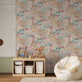 G78603 Whimsical Houses Beige Wallpaper 