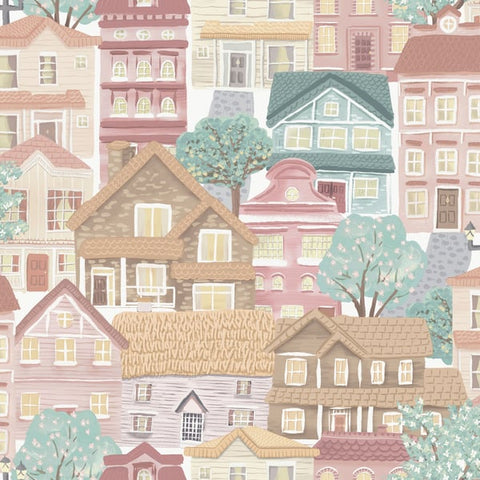 G78603 Whimsical Houses Beige Wallpaper 