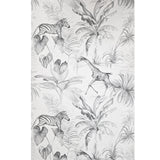 GL20608 Gray off white tropical lush palm fronds jungle zebras giraffes safari wallpaper
