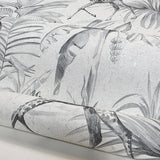 GL20608 Gray off white tropical lush palm fronds jungle zebras giraffes safari wallpaper
