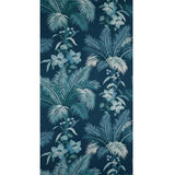 GL21512 Navy blue teal lush tropical botanical palm leaf faux fabric textured wallpaper
