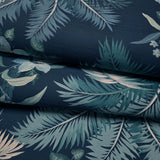 GL21512 Navy blue teal lush tropical botanical palm leaf faux fabric textured wallpaper