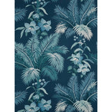 GL21512 Navy blue teal lush tropical botanical palm leaf faux fabric textured wallpaper