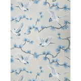 GL21702 Taupe beige blue gray white cranes floral branches faux fabric texture wallpaper