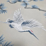 GL21702 Taupe beige blue gray white cranes floral branches faux fabric texture wallpaper