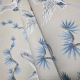 GL21702 Taupe beige blue gray white cranes floral branches faux fabric texture wallpaper