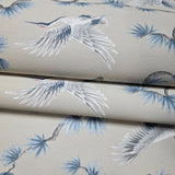 GL21702 Taupe beige blue gray white cranes floral branches faux fabric texture wallpaper