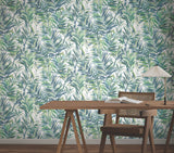 GN2544 Swaying Palms Green Blue Wallpaper