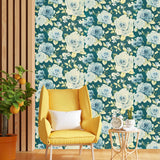 GN80006 Floral peony botanical wallcoverings Emerald dark green blue big roses Wallpaper

