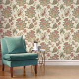 GO40207 Beige cream giacomo Bohemian Monarchos Paisley floral pattern flowers wallpaper
