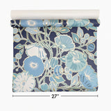 GO8312 Navy blue green white gold metallic floral large blooming flowers Wallpaper roll