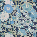 GO8312 Navy blue green white gold metallic floral large blooming flowers Wallpaper roll