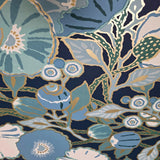 GO8312 Navy blue green white gold metallic floral large blooming flowers Wallpaper roll