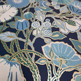 GO8312 Navy blue green white gold metallic floral large blooming flowers Wallpaper roll