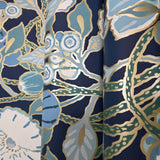 GO8312 Navy blue green white gold metallic floral large blooming flowers Wallpaper roll