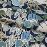 GO8312 Navy blue green white gold metallic floral large blooming flowers Wallpaper roll