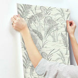 GR5953 Fernwater Cranes Black Grey Wallpaper