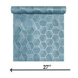 Z12831 Geo Denim Blue Hexagon Feature faux grasscloth textured Wallpaper 3D Geometric