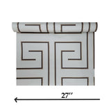 Z76014 Geometric Greek Key lines Brown Gold taupe tan metallic textured wallpaper rolls