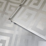 Geometric gray silver metallic matte greek key textured geo wallpaper 3D