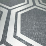 WM90660101 Geometric hexagon wallpaper dark gray silver metallic Textured geo wallcoverings