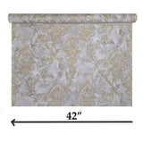 M13011 Gray gold metallic distressed pearl plaster textured Victorian damask Wallpaper
