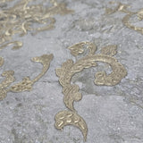M13011 Gray gold metallic distressed pearl plaster textured Victorian damask Wallpaper
