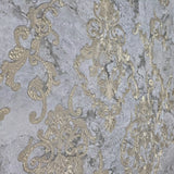 M13011 Gray gold metallic distressed pearl plaster textured Victorian damask Wallpaper
