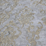 M13011 Gray gold metallic distressed pearl plaster textured Victorian damask Wallpaper
