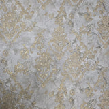 M13011 Gray gold metallic distressed pearl plaster textured Victorian damask Wallpaper
