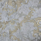 M13011 Gray gold metallic distressed pearl plaster textured Victorian damask Wallpaper
