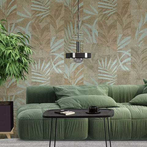 Z18913 Green bronze Textured herbal floral leaves faux fabric patchwork tiles Wallpaper