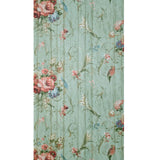 HA1326 Vintage painted wooden panels floral flowers green mint red blue birds wallpaper