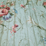 HA1326 Vintage painted wooden panels floral flowers green mint red blue birds wallpaper