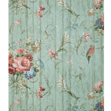 HA1326 Vintage painted wooden panels floral flowers green mint red blue birds wallpaper