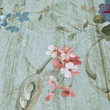 HA1326 Vintage painted wooden panels floral flowers green mint red blue birds wallpaper