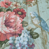 HA1326 Vintage painted wooden panels floral flowers green mint red blue birds wallpaper