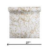 HC7516 Matte White gold metallic branches natural paperweave woven textured wallpaper