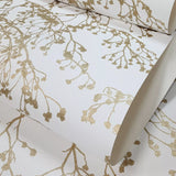 HC7516 Matte White gold metallic branches natural paperweave woven textured wallpaper